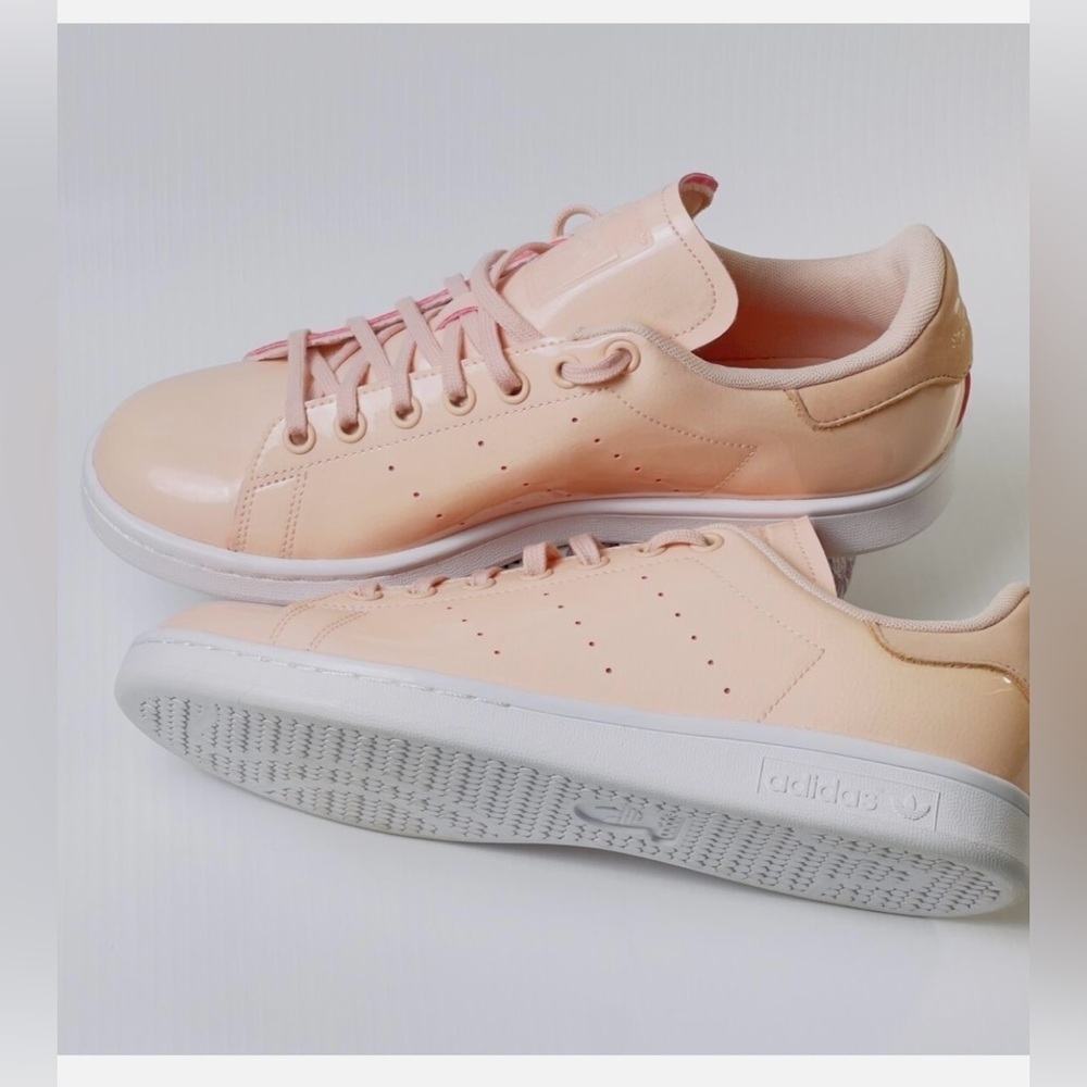 Adidas Stan Smith‎ Sneaker 9.5 Pink Gloss Leather Low Top Sporty Tennis Shoe